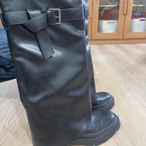 Black Knee-High Boots with Buckle